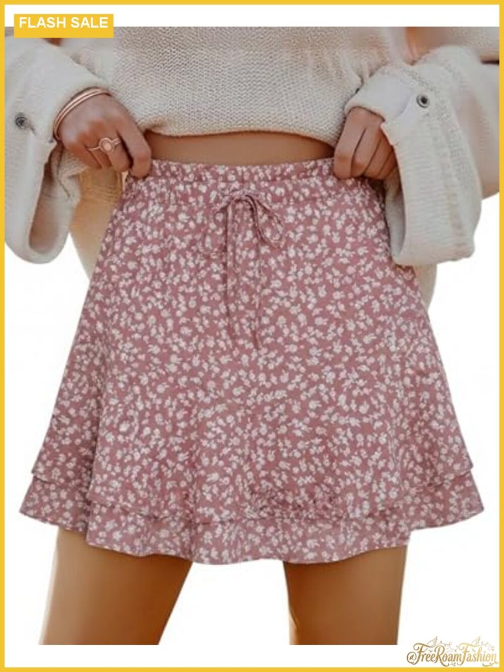 Women's Floral Chiffon Mini Skort with Built-in Shorts, Ruffled, High-Waisted,